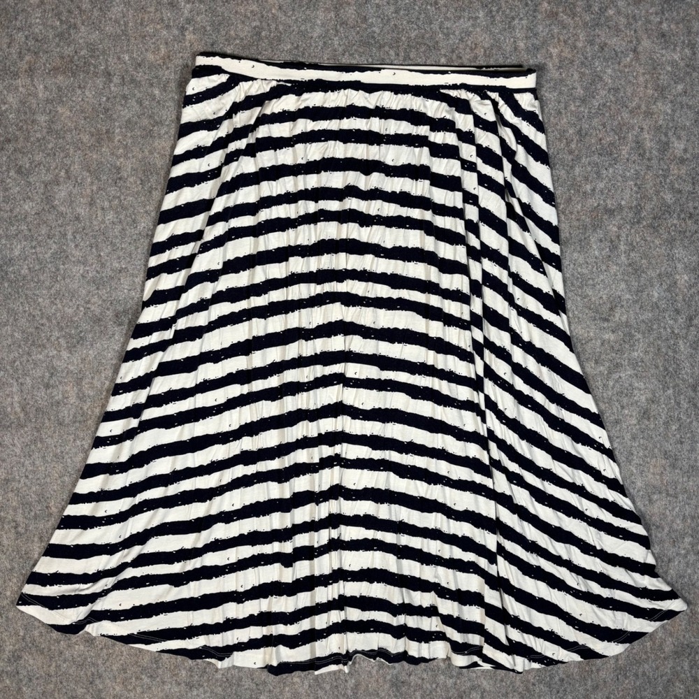 ASOS‎ Midi Skirt Womens 14 Black White Striped Jersey A-Line Nautical Viscose